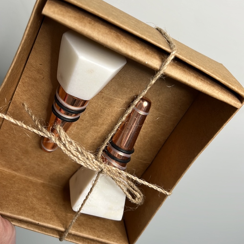 Thirstystone Wine Bottle Stoppers Copper and Marble Pair Two New in Box